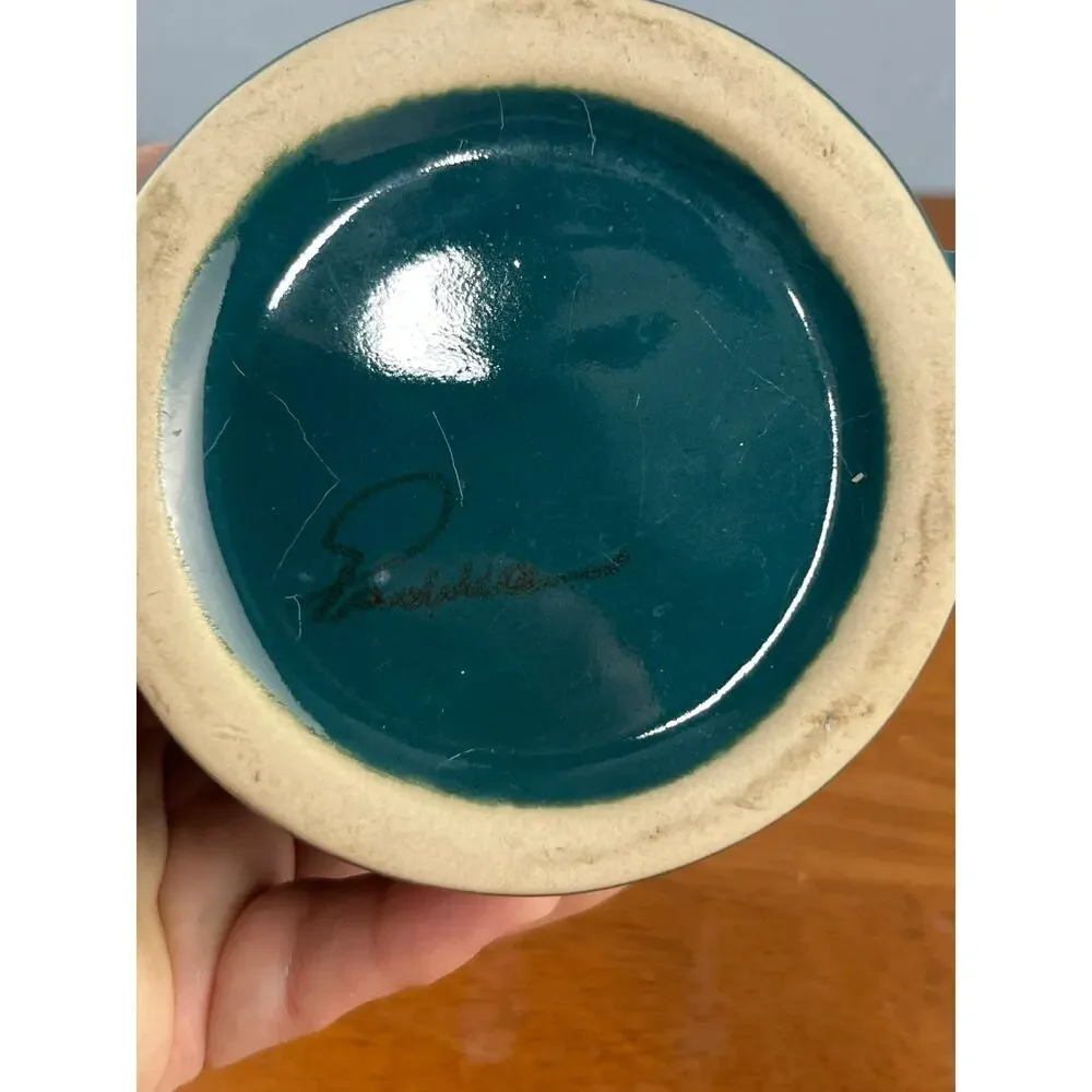 Padilla Art Pottery Coffee Mug Signed Oversized Green Drip Glaze Flaw Pen Cup